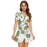 Nasturtium Flowers Plant Leaves V-Neck High Waist Chiffon Mini Dress