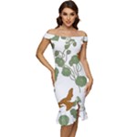 Nasturtium Flowers Plant Leaves Off Shoulder Ruffle Split Hem Bodycon Dress