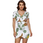 Nasturtium Flowers Plant Leaves Low Cut Cap Sleeve Mini Dress