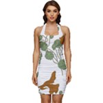 Nasturtium Flowers Plant Leaves Sleeveless Wide Square Neckline Ruched Bodycon Dress