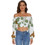 Nasturtium Flowers Plant Leaves Long Sleeve Crinkled Weave Crop Top