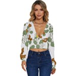 Nasturtium Flowers Plant Leaves Long Sleeve Deep-V Velour Top