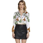 Nasturtium Flowers Plant Leaves Long Sleeve Tie Back Satin Wrap Top