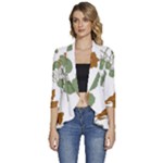 Nasturtium Flowers Plant Leaves Women s 3/4 Sleeve Ruffle Edge Open Front Jacket