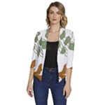 Nasturtium Flowers Plant Leaves Women s Draped Front 3/4 Sleeve Shawl Collar Jacket