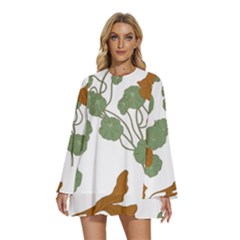 Round Neck Long Sleeve Bohemian Style Chiffon Mini Dress 