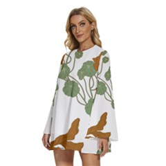 Round Neck Long Sleeve Bohemian Style Chiffon Mini Dress 