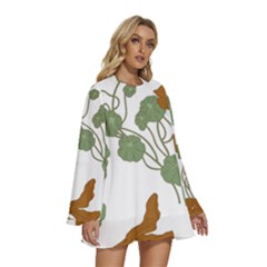 Round Neck Long Sleeve Bohemian Style Chiffon Mini Dress 