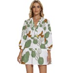 Nasturtium Flowers Plant Leaves V-Neck Placket Mini Dress