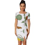 Nasturtium Flowers Plant Leaves Fitted Knot Split End Bodycon Dress