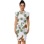 Nasturtium Flowers Plant Leaves Vintage Frill Sleeve V-Neck Bodycon Dress