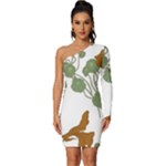 Nasturtium Flowers Plant Leaves Long Sleeve One Shoulder Mini Dress