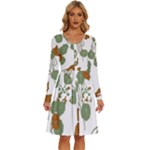 Nasturtium Flowers Plant Leaves Long Sleeve Dress With Pocket