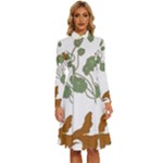 Nasturtium Flowers Plant Leaves Long Sleeve Shirt Collar A-Line Dress