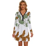 Nasturtium Flowers Plant Leaves Long Sleeve Deep V Mini Dress 