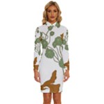 Nasturtium Flowers Plant Leaves Long Sleeve Shirt Collar Bodycon Dress