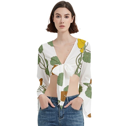 Nasturtium Flowers Plant Leaves Trumpet Sleeve Cropped Top from ArtsNow.com