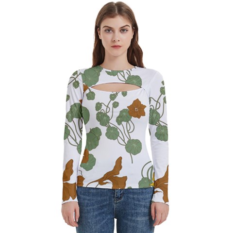 Nasturtium Flowers Plant Leaves Women s Cut Out Long Sleeve T