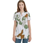 Nasturtium Flowers Plant Leaves Women s Zip Front V-Neck Short Sleeve Casual Top Pocket Shirt