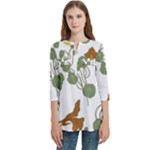 Nasturtium Flowers Plant Leaves Women s Zip Front V-Neck 3/4 Sleeve Casual Top Pocket Shirt