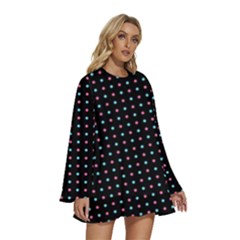 Round Neck Long Sleeve Bohemian Style Chiffon Mini Dress 