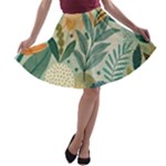 Leaves Pattern Flora A-line Skater Skirt