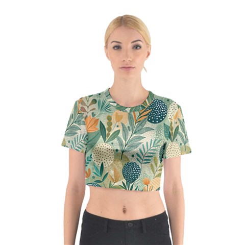 Leaves Pattern Flora Cotton Crop Top from ArtsNow.com