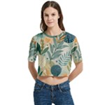 Leaves Pattern Flora Women s Round Neck Short Sleeve Crop Top