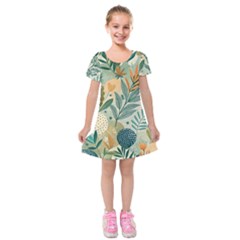 Leaves Pattern Flora Kids  Short Sleeve Velvet Dress from ArtsNow.com