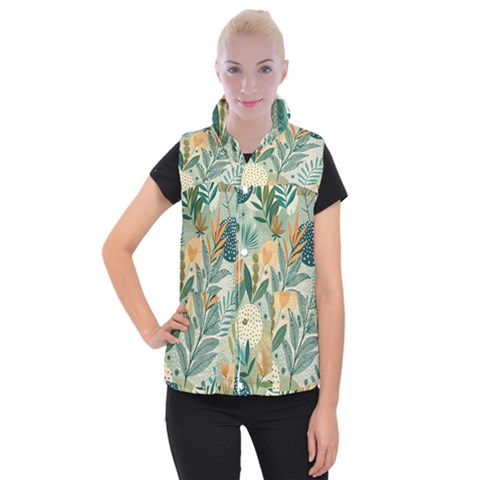 Leaves Pattern Flora Women s Button Up Vest from ArtsNow.com