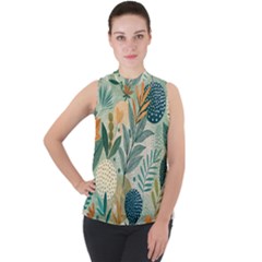 Mock Neck Chiffon Sleeveless Top 