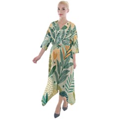 Quarter Sleeve Wrap Front Maxi Dress 