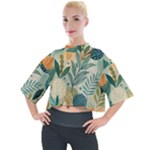 Leaves Pattern Flora Mock Neck T-Shirt