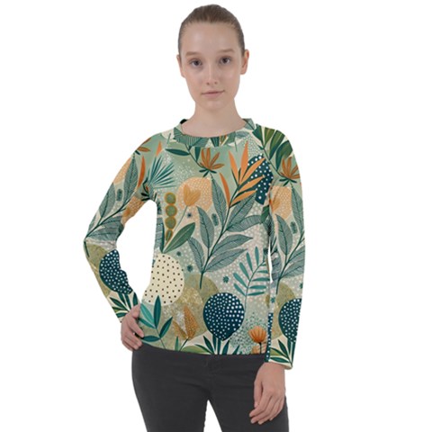 Leaves Pattern Flora Women s Long Sleeve Raglan T