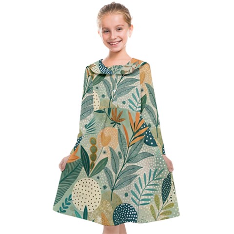 Leaves Pattern Flora Kids  Midi Sailor Dress from ArtsNow.com