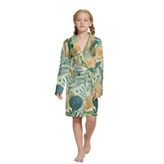 Leaves Pattern Flora Kids  Long Sleeve Velvet Lounge Robe from ArtsNow.com