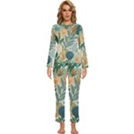 Leaves Pattern Flora Womens  Long Sleeve Lightweight Pajamas Set