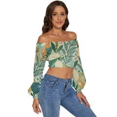 Long Sleeve Crinkled Weave Crop Top 