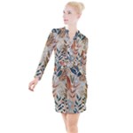 Leaves Pattern Floral Button Long Sleeve Dress