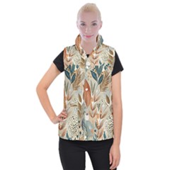 Leaves Pattern Floral Women s Button Up Vest from ArtsNow.com