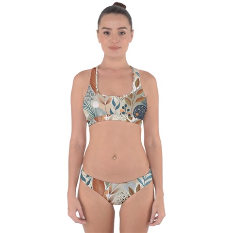 Leaves Pattern Floral Cross Back Hipster Bikini Set from ArtsNow.com