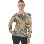 Leaves Pattern Floral Off Shoulder Long Sleeve Velour Top