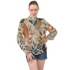 High Neck Long Sleeve Chiffon Top 