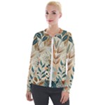 Leaves Pattern Floral Velvet Zip Up Jacket