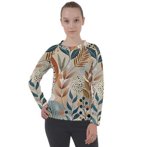 Leaves Pattern Floral Women s Long Sleeve Raglan T