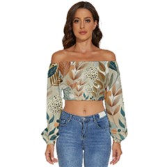 Long Sleeve Crinkled Weave Crop Top 