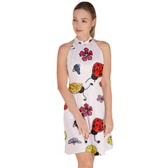 Sleeveless Halter Neck A-Line Dress 