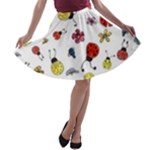 Seamless Pattern Nature Flowers A-line Skater Skirt