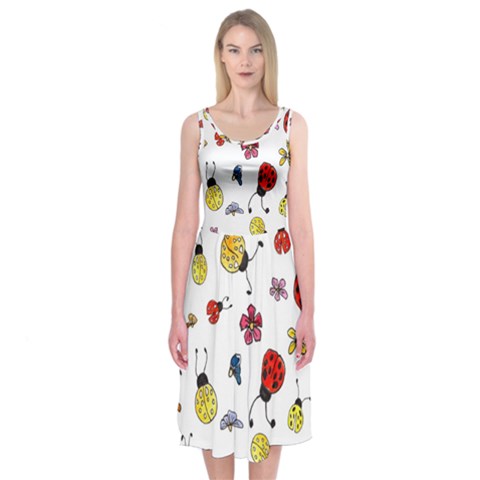 Seamless Pattern Nature Flowers Midi Sleeveless Dress from ArtsNow.com