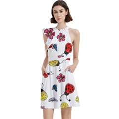 Cocktail Party Halter Sleeveless Dress With Pockets 